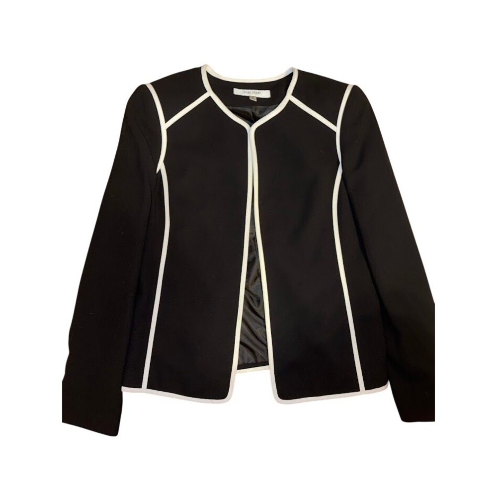 Jones Studio Separates Womens Black White Contrast Trim Open Front Blazer Size 6